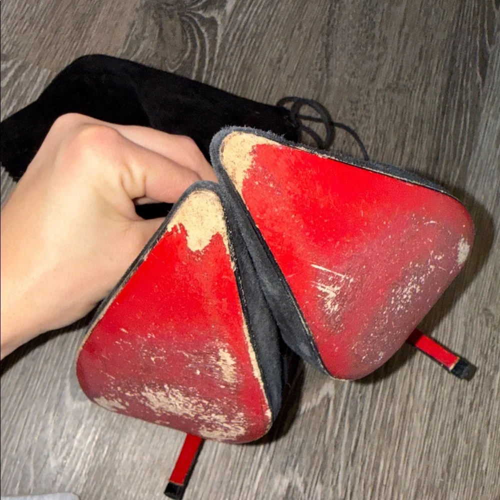 Christian Louboutin Black Heeled Boots with Red Soles - Picture 7 of 16